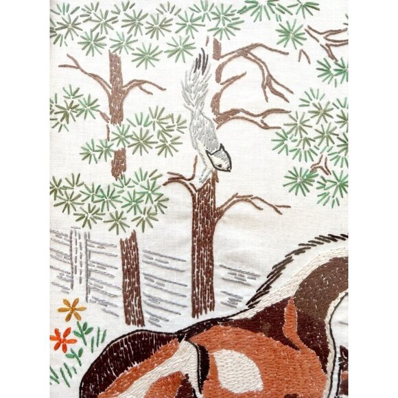 Horses On Farm Thread Yarn Art Framed 1960-70s Antique Original Artwork SS - Picture 4 of 8